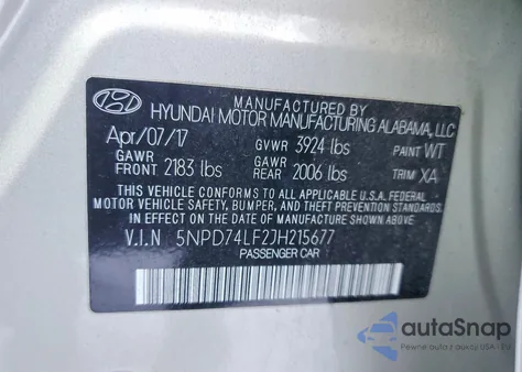 2018 Hyundai Elantra Se from USA, damaged, VIN 5NPD74LF2JH215677